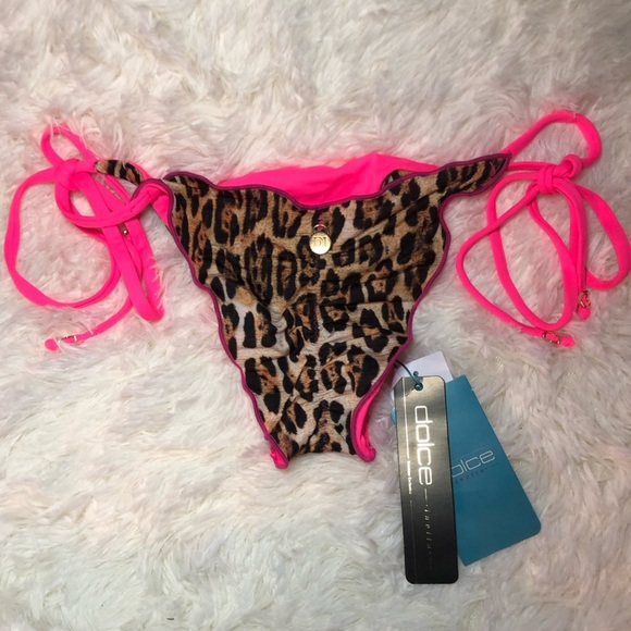 🐆💓🔥Dolce Leopard Print and Hot Pink Bikini Bottom with gold accent size M NWT🔥💓🐆 - Picture 1 of 16